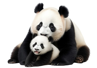 Panda with its cute cub, cut out