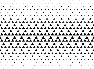 Geometric pattern of black triangles on a white background. Seamless in one direction. Medium fade out