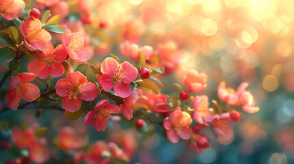 Renewal in Bloom: Vibrant Spring/Summer Background, Digital Art with Fresh Blossoms and Foliage