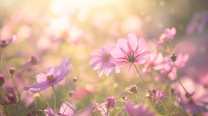 Blooming Flowers in Soft Spring Light