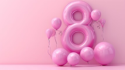 8 March. International Women's Day. Pink balloons