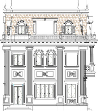 Vector sketch illustration design engineering drawing architectural engineering building old house classic vintage roman greek