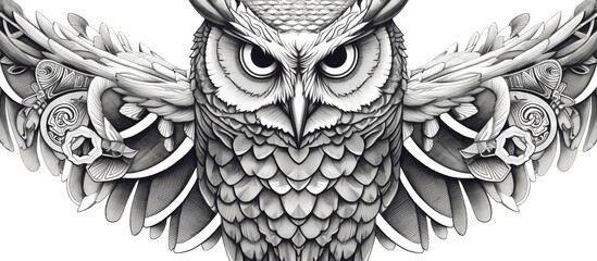 black and white engrave isolated owl - obrazy, fototapety, plakaty