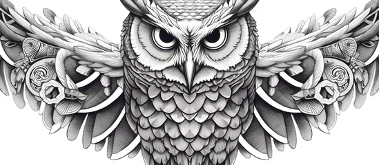 Rolgordijnen black and white engrave isolated owl © dheograft
