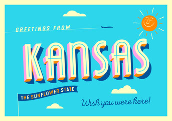 Greetings from Kansas, USA - The Sunflower State - Touristic Postcard. - 723247606