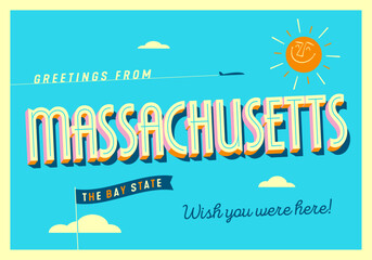 Greetings from Massachusetts, USA - The Bay State - Touristic Postcard. - 723247613