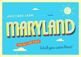 Greetings from Maryland, USA - The Old Line State - Touristic Postcard.