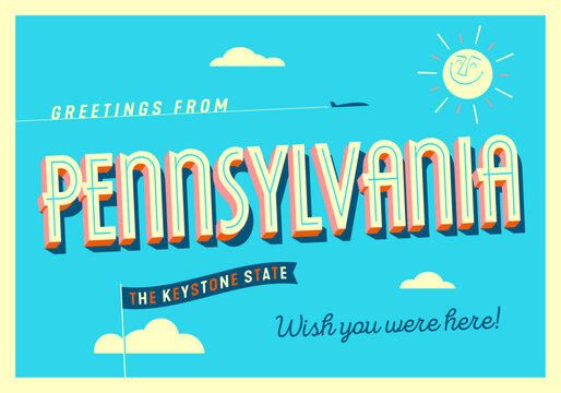 Greetings from Pennsylvania, USA - The Keystone State - Touristic Postcard.