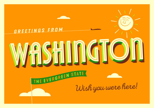 Greetings from Washington, USA - The Evergreen State - Touristic Postcard