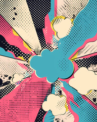 Fototapeta premium Abstract halftone comics background - Modern design shapes in pop colors banner