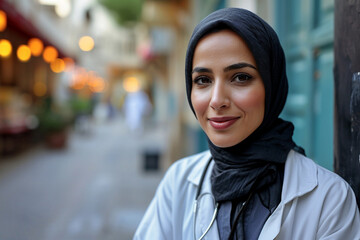 Portrait of a beautiful muslim woman with hijab, close up