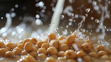 soybean seeds and soy milk - obrazy, fototapety, plakaty