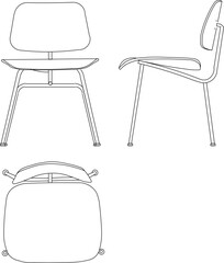 Vector sketch illustration of a modern minimalist office chair design seen from all sides 