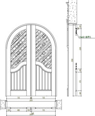 Vector sketch illustration of an old traditional ethnic classic teak wood door design full of carvings