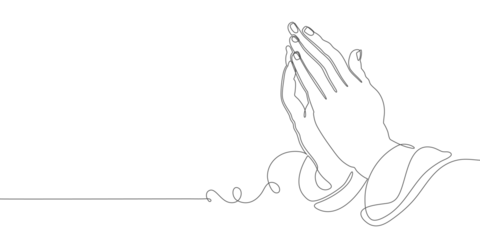 Cercles muraux Une ligne Continuous line art or One Line Drawing of prayer hands Vector illustrations
