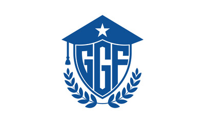 GGF three letter iconic academic logo design vector template. monogram, abstract, school, college, university, graduation cap symbol logo, shield, model, institute, educational, coaching canter, tech