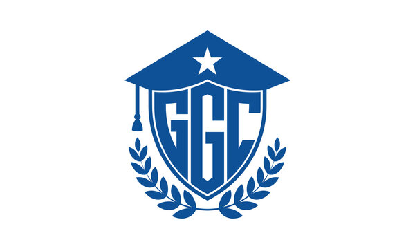 GGC three letter iconic academic logo design vector template. monogram, abstract, school, college, university, graduation cap symbol logo, shield, model, institute, educational, coaching canter, tech