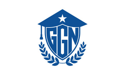 GGN three letter iconic academic logo design vector template. monogram, abstract, school, college, university, graduation cap symbol logo, shield, model, institute, educational, coaching canter, tech