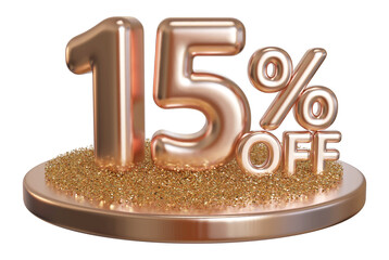 15 percent off sale discount golden number 3d render