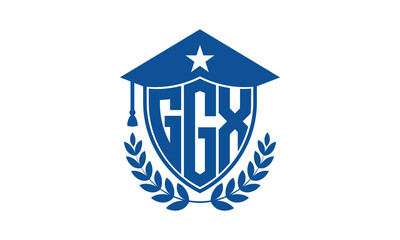 GGX three letter iconic academic logo design vector template. monogram, abstract, school, college, university, graduation cap symbol logo, shield, model, institute, educational, coaching canter, tech