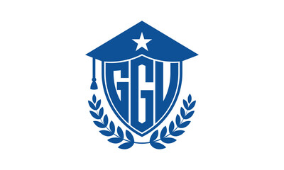GGU three letter iconic academic logo design vector template. monogram, abstract, school, college, university, graduation cap symbol logo, shield, model, institute, educational, coaching canter, tech