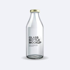 Milk bottle and glass. Empty and full milk realistic bottles and shiny glasses container dairy beverage product isolated vector mockup