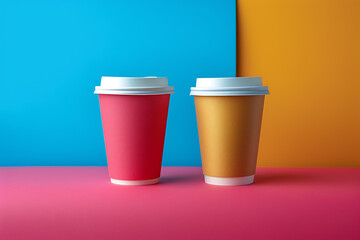 mock up paper cups of coffee , minimalism, Kraft beige paper cup mockup
