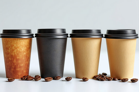 mock up paper cups of coffee , minimalism, Kraft beige paper cup mockup