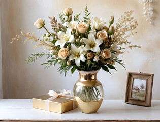 Romantic Valentine's Day Gift - Loving couple's stroll with sensual and romantic elements in rustic farmhouse style Gen AI