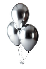 Three shiny metallic silver balloons