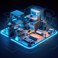 Obraz premium Smart home surveillance technology, security, electricity equipment control, IoT, modern safety lifestyle, AI generated, copy space for text