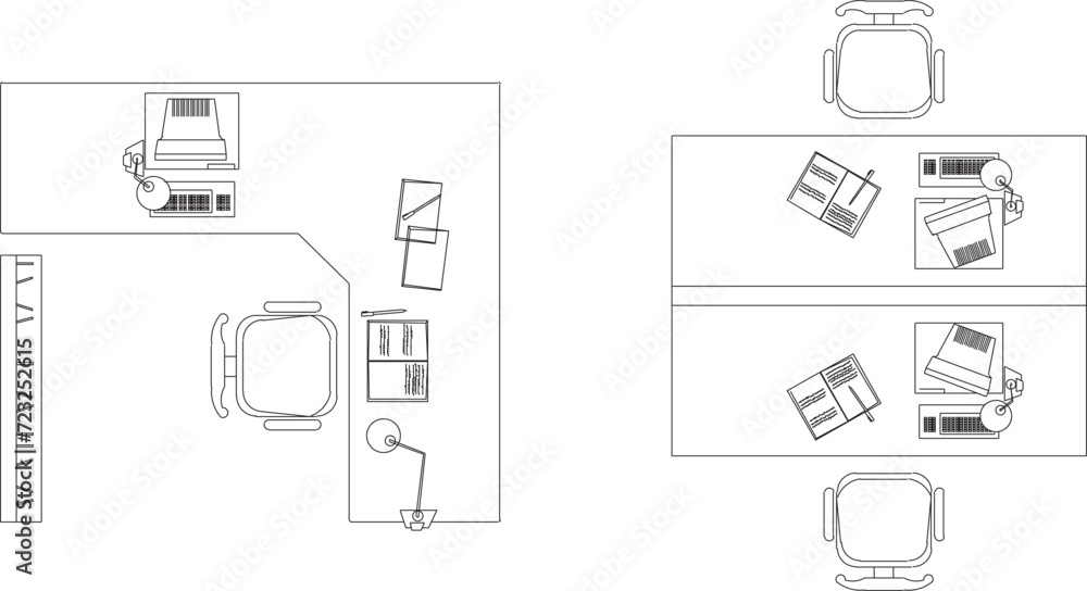 Wall mural vector sketch illustration of office work desk collection design