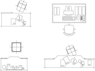 Vector sketch illustration of office work desk collection design