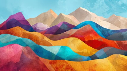 Modern Abstract Painting of Rocks and Mountains in the Style of Retro Filters and Patchwork Patterns - Landscape varying Grains Color Fielded Wallpaper created with Generative AI Technology