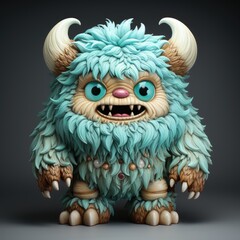 Obraz premium Cartoon funny monster 3d illustration for children. Cute fairytale monster print for clothes, stationery, books, merchandise. Toy monster 3D character banner, background. Cartoon character 3d monster.