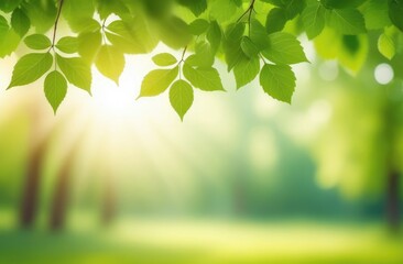 Obraz premium spring background of fresh green leaves in spring sunny day. Empty space for text
