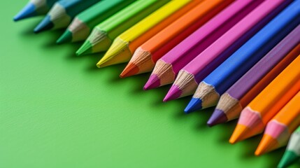 Colored pencils on a colorful background, rainbow life concept, school, drawing