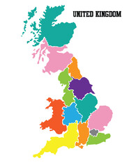United Kingdom administrative districts high detailed vector map colored by regions with editable and labelled layers 4 3 5 - obrazy, fototapety, plakaty