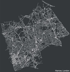 Street roads map of the BOROUGH OF HARROW, LONDON