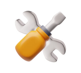 Construction and repair works emblem with tools vector illustration isolated.