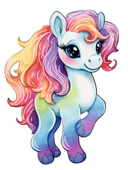Watercolor ilustration with pony on transparent background, AI