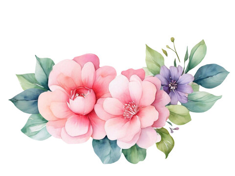 Watercolor ilustration with bouquet of flowers on ransparent background, AI