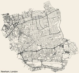 Fototapeta na wymiar Street roads map of the BOROUGH OF NEWHAM, LONDON