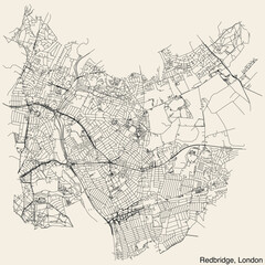Fototapeta na wymiar Street roads map of the BOROUGH OF REDBRIDGE, LONDON