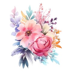 watercolor flowers, illustrations in handmade watercolor style on a white background, generative ai 