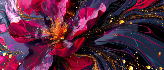 pink, black and gold beauty abstract painting texture with flower