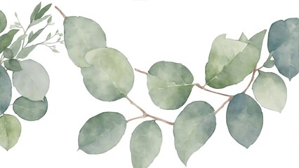 Naklejka premium Watercolor illustration of Eucalyptus leaves branches on white