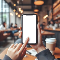 Fototapeta na wymiar person using smartphone in cafe