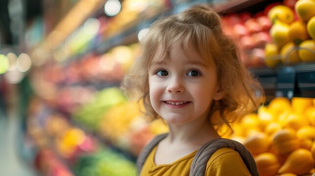 Adorable Girl Shopping for Fresh Produce at the Supermarket