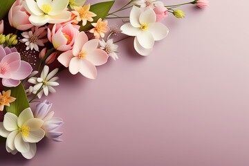 Floral background with pink and white freesia and crocus